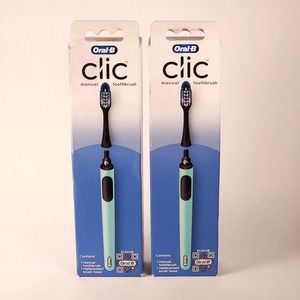 Oral-B Clic Manual Toothbrush‎ Teal Handles Ultimate Clean Heads Lot of 2 NEW